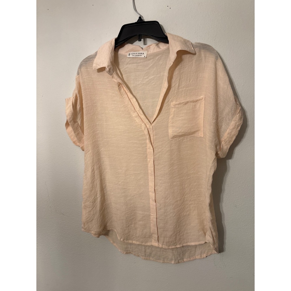 Jon & Anna Button Down Women Medium Peach Excellent Cuffed Short Sleeve Top